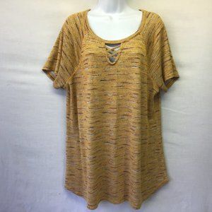 Sonoma Women's Top Yellow Red Weave Marl Keyhole Short Sleeve Casual Tunic L